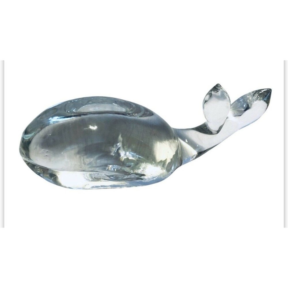 VTG Pressed Clear Glass Whale Paperweight Figurine
